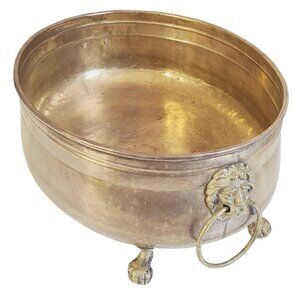 Antique Brass Planter Bowl With Lion Head Handles Claw foot MCM Large Oval